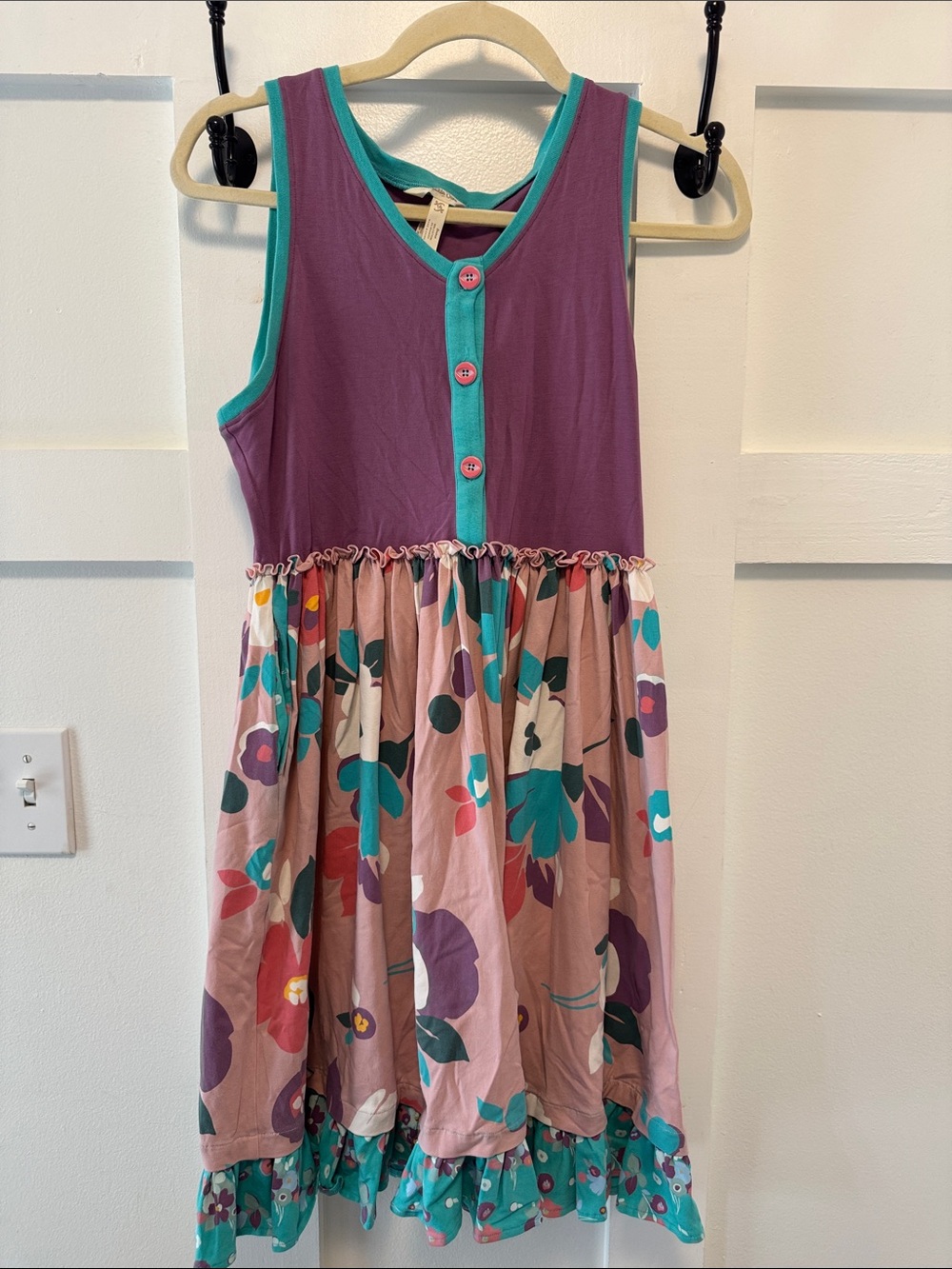 Matilda Jane Purple Bodice Floral Summer Dress with Teal Trim